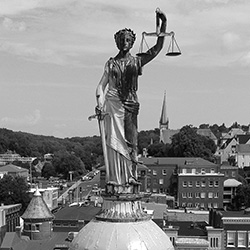 square Lady Justice statue on courthouse