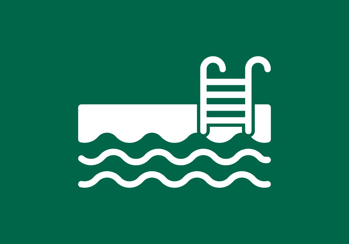 white ladder and waves icon on green background